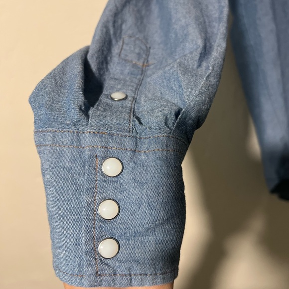 Wrangler Western Pearl Snap Light Wash Denim Long Sleeve Shirt Mens 2XL Tall - Picture 3 of 10